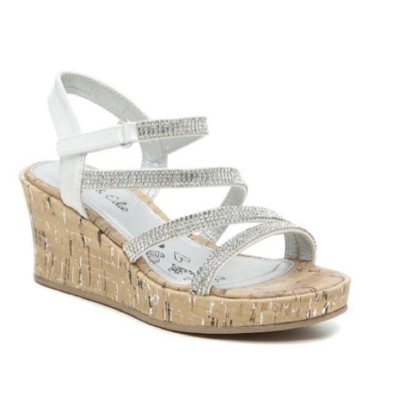 COPY - ELLISHA WEDGE SANDAL Wedge Heels Girls Youth Kids Embellished Sequin Pro… - Picture 1 of 4